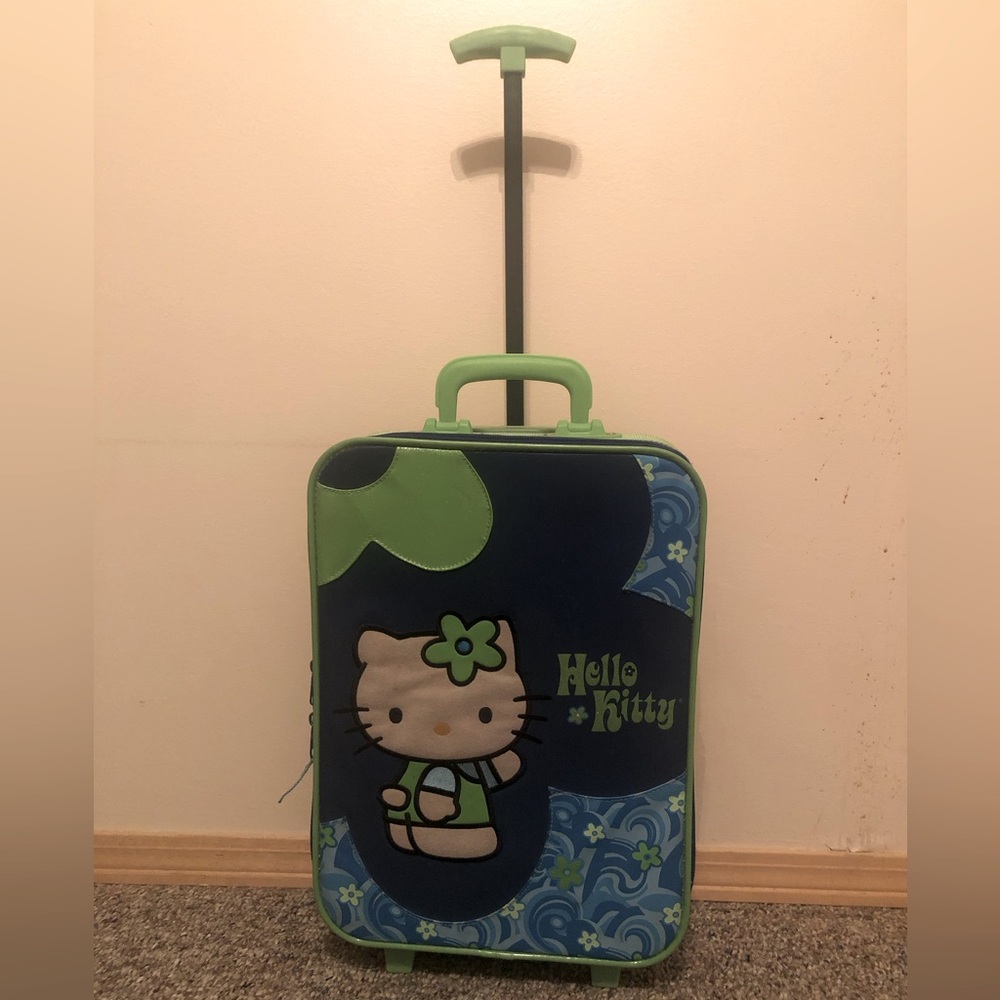 Miss Kitty navy/green suitcase with adjustable pull handle